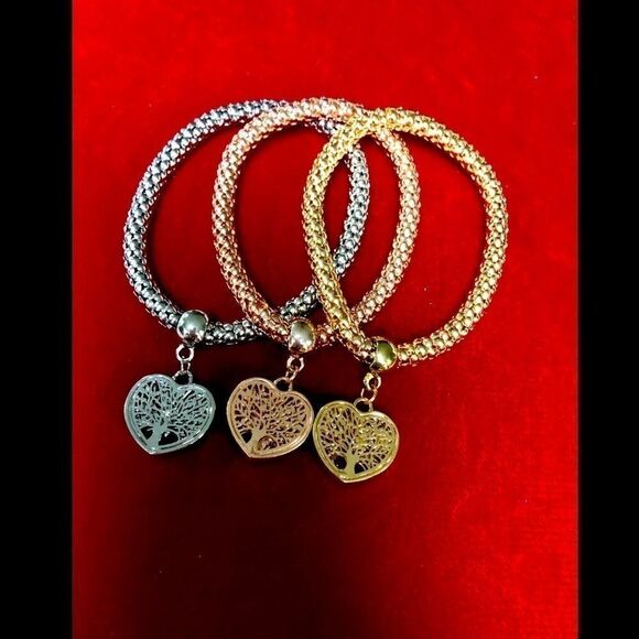 3-Regrow Australia Stretchy Heart Bracelets TriColor Rose Silver Yellow - Picture 2 of 3